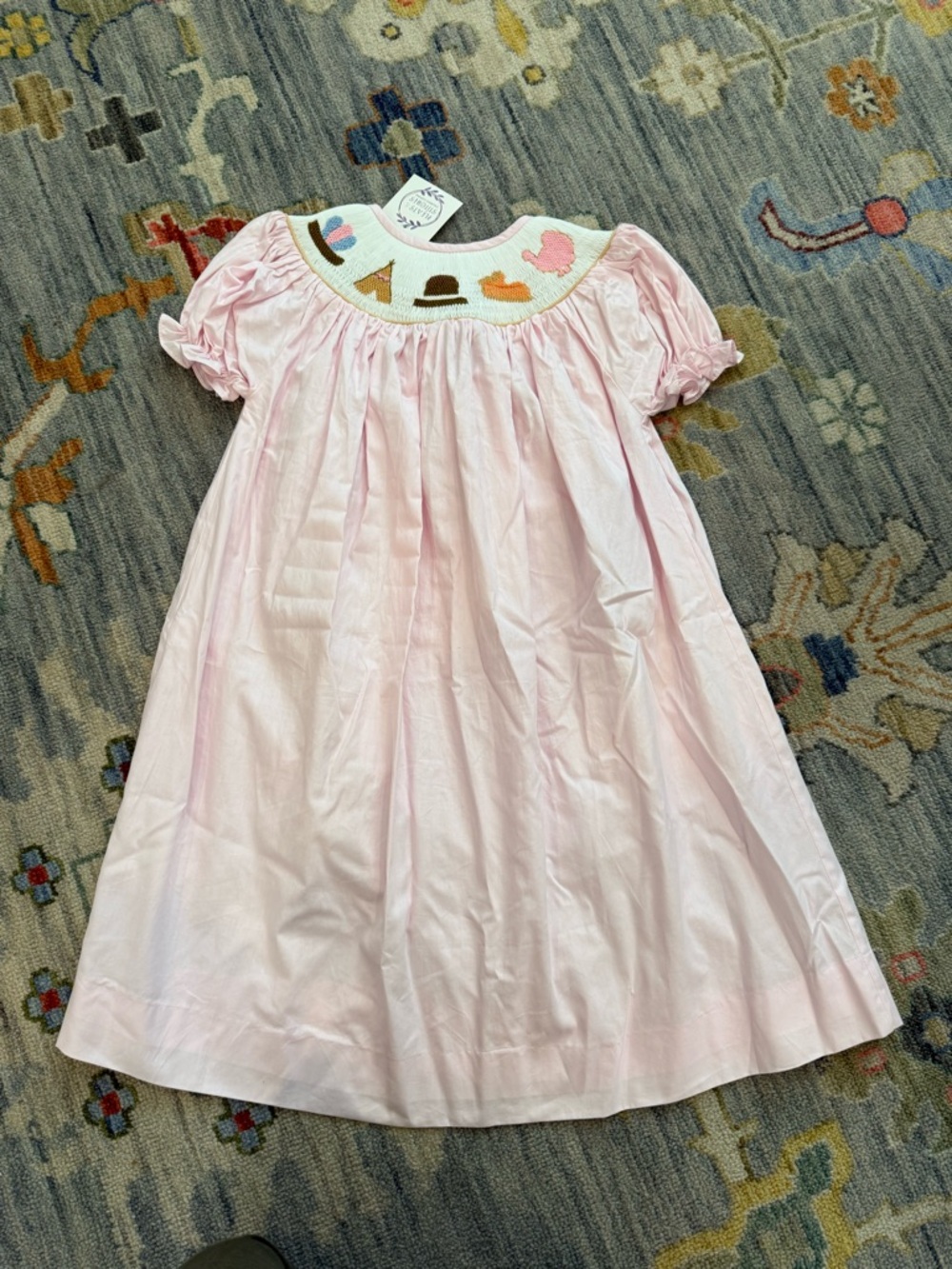 NWT Pleats and Stitches SMOCKED THANKSGIVING TURKEY bishop dress PINK size 5